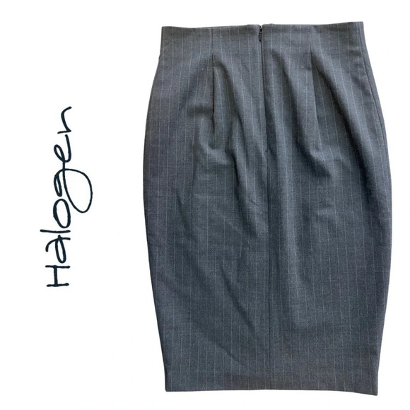 🛍️3/$40 Halogen Skirt  Full Length Zipper Grey Pinstripe Pencil Skirt Size 6 - Picture 2 of 4